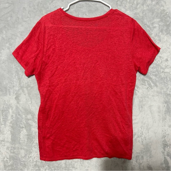 EILEEN FISHER Top M 100% Linen Slub Scoop Neck Short Sleeve Red - Picture 2 of 7